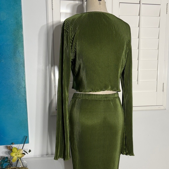 Elegant Olive Green Skirt Set - Picture 4 of 7